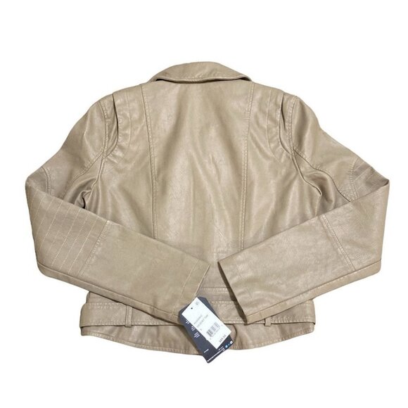 Collection B Faux Leather Belted Moto Jacket Brown Size Small - Picture 7 of 12